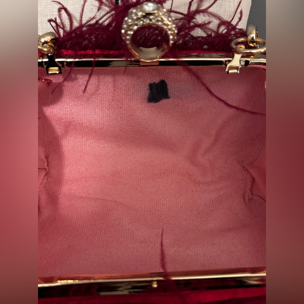 Red Harlow Feather Evening Bag - Picture 4 of 5